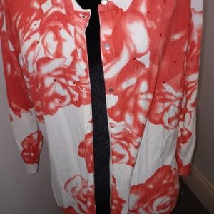 Cyrus White and Deep Peach Flowered Sweater